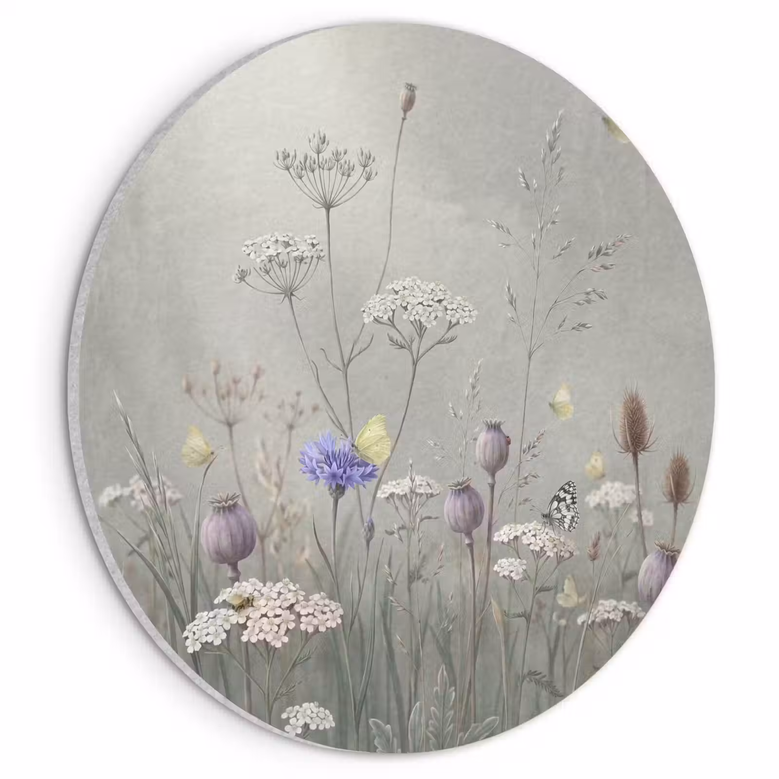 Akoestisch schilderij rond - Vlinders - Wildbloemen - Illustratie - Kleurrijk — 1