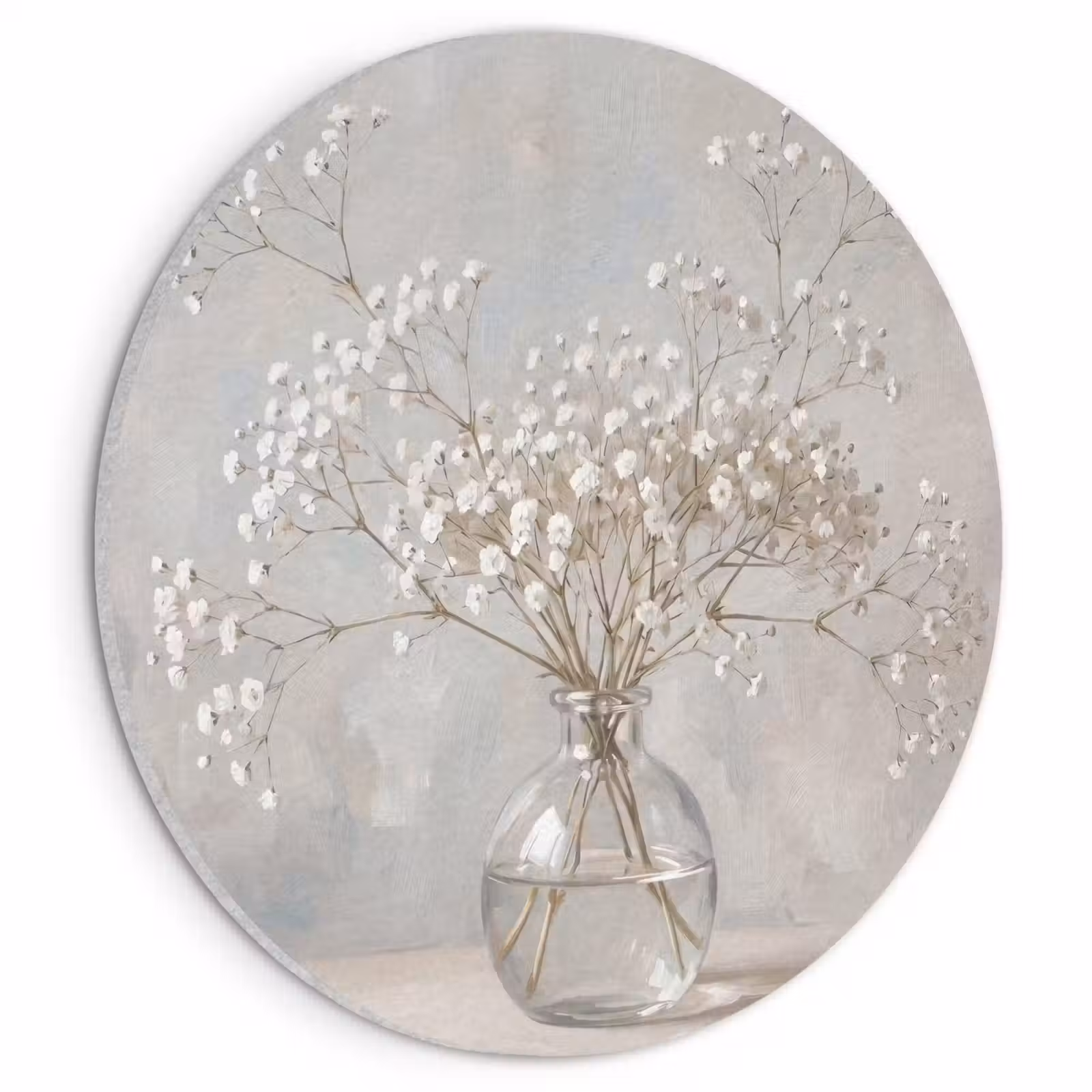Akoestisch schilderij rond - Vaas - Gipskruid - Wit — 1