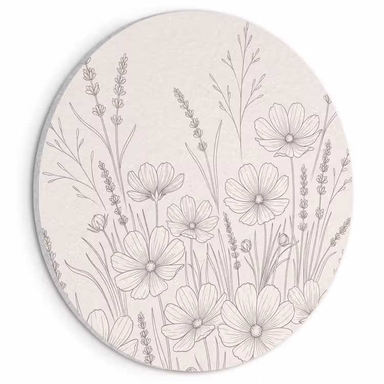 Akoestisch schilderij rond - Minimalistisch - Modern - Bloemen - Beige