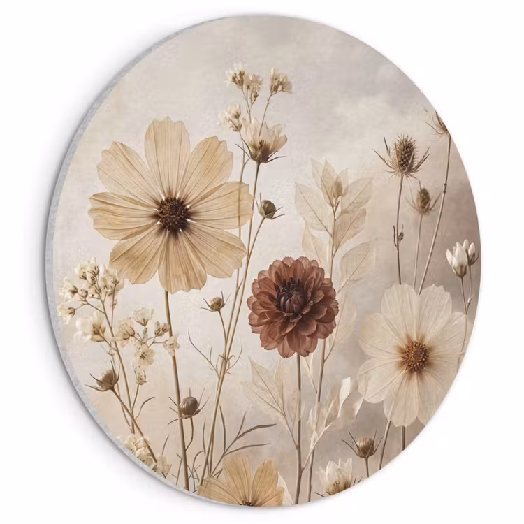 Akoestisch schilderij rond - Wilde bloemen - Botanisch - Vintage - Natuur - Rustiek