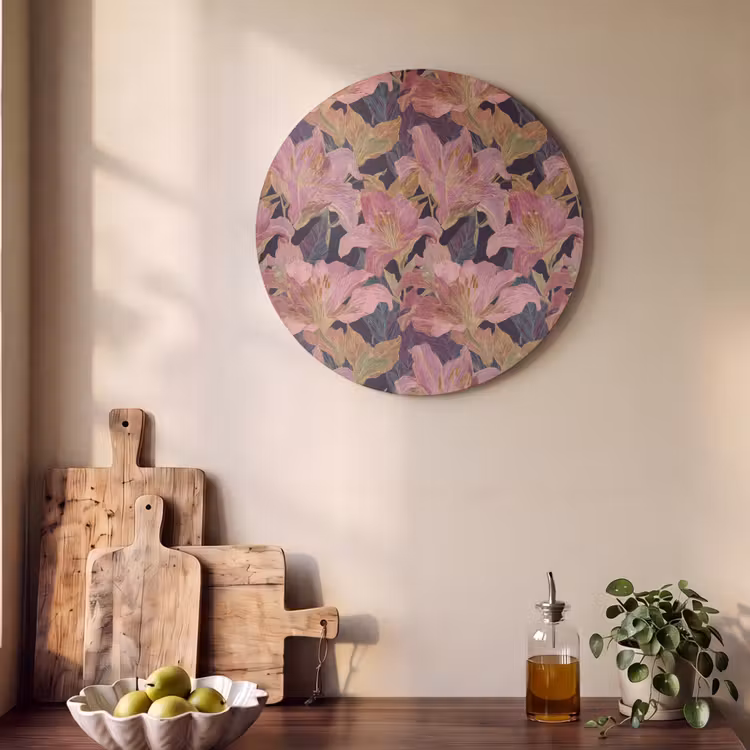 Akoestisch schilderij rond - Lelies - Patroon - Roze - Goud — 4