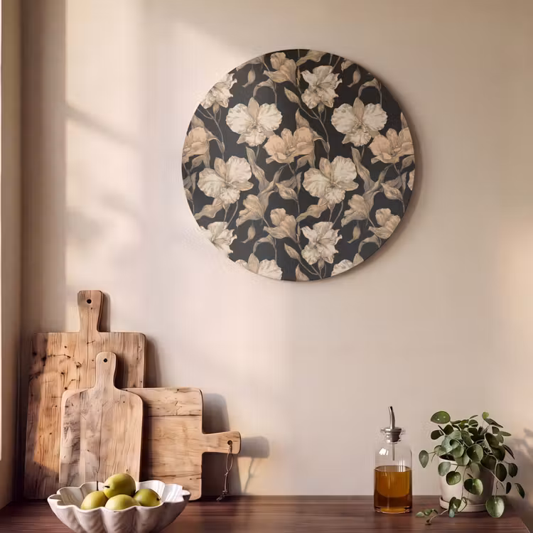 Akoestisch schilderij rond - Orchideeën - Lijntekening - Patroon - Beige - Zwart — 4