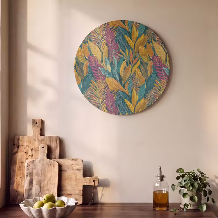 Akoestisch schilderij rond - Tropische - Botanisch - Patroon - Kleurrijk - Exotisch — 4