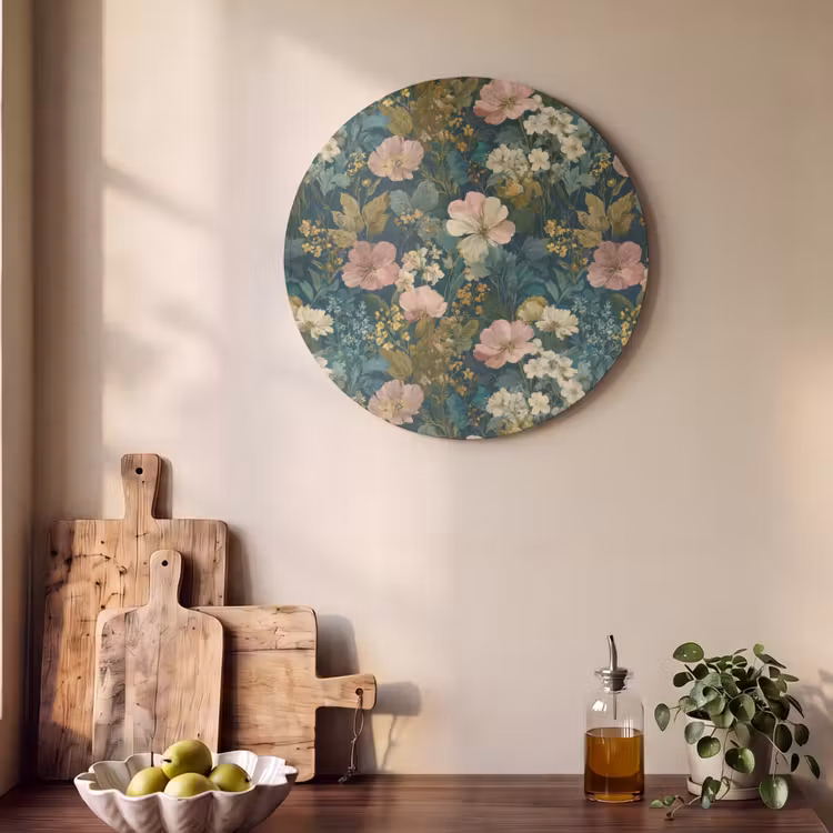 Akoestisch schilderij rond - Wilde bloemen - Botanisch - Patroon - Roze - Romantisch — 4