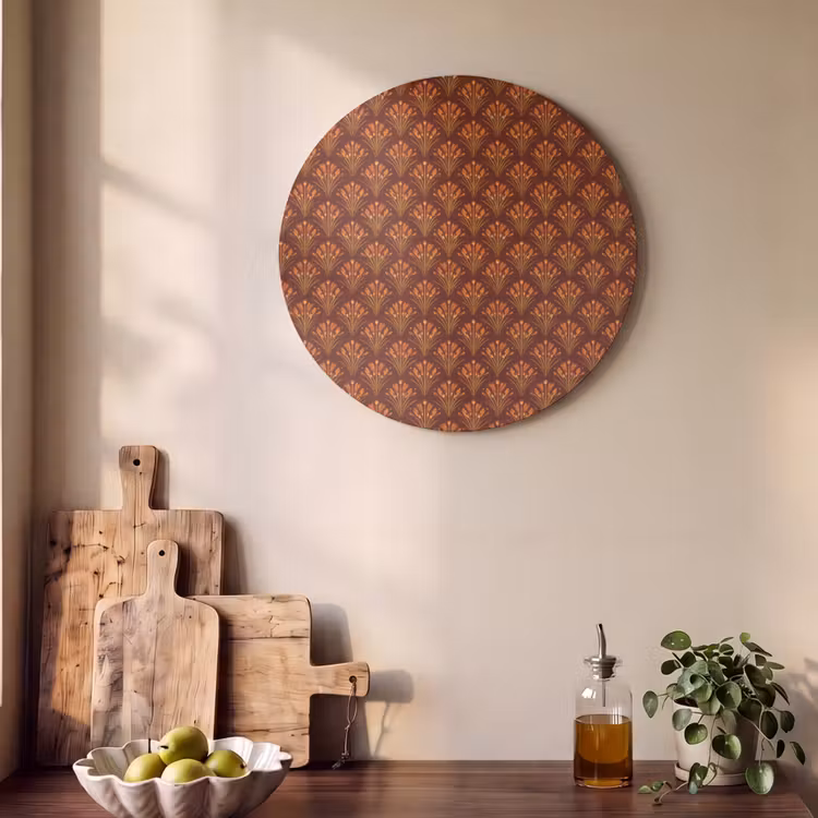 Akoestisch schilderij rond - Waaiers - Art Deco - Botanisch - Roestbruin - Oranje — 4