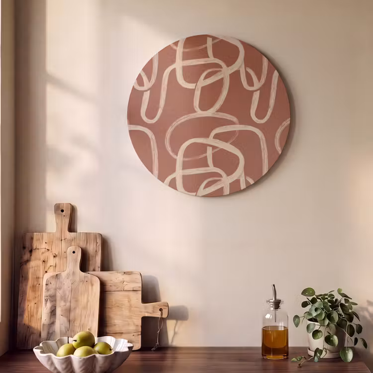 Akoestisch schilderij rond - Lijnen - Abstract - Organisch - Terracotta - Crème — 4