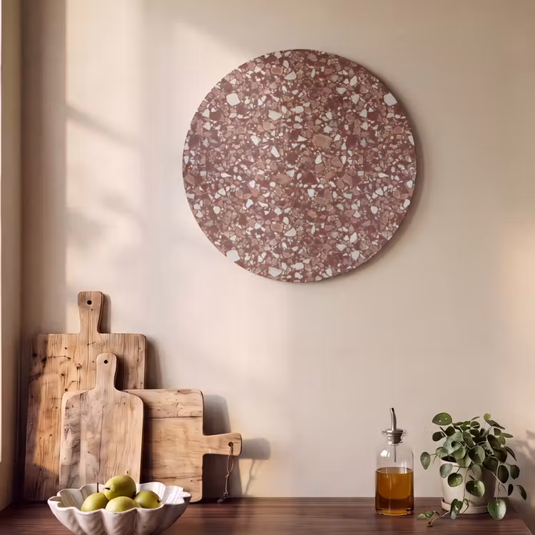 Akoestisch schilderij rond - Terrazzo - Patroon - Steentextuur - Roodbruin — 4