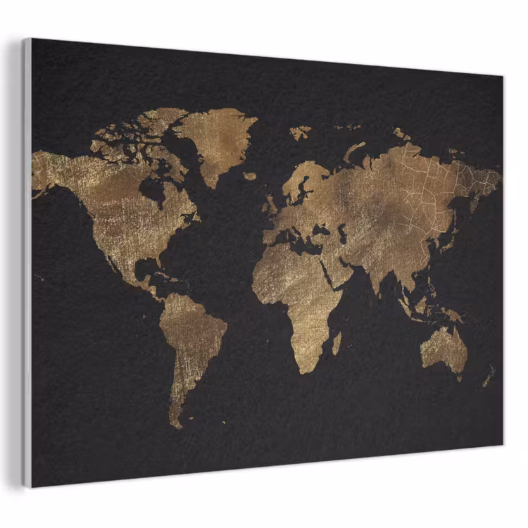 Akoestisch schilderij - Wereldkaart - Goud - Luxe - Aarde - Zwart — 1
