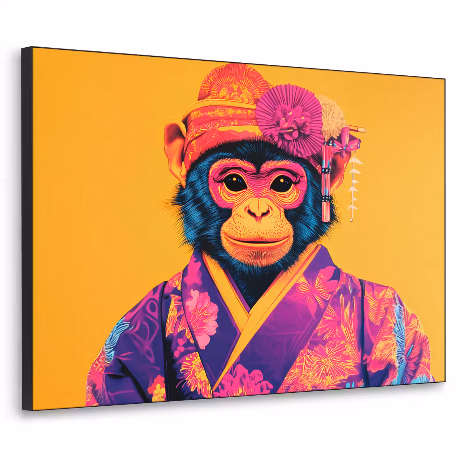 Art Frame - Aap - Kimono - Bloemen - Hoofdtooi — 1