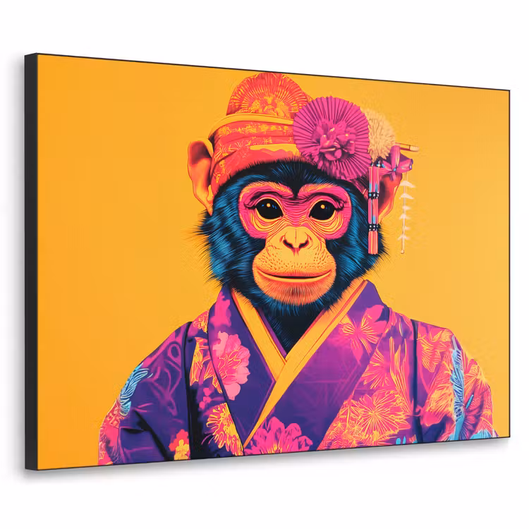 Art Frame - Aap - Kimono - Bloemen - Hoofdtooi — 1