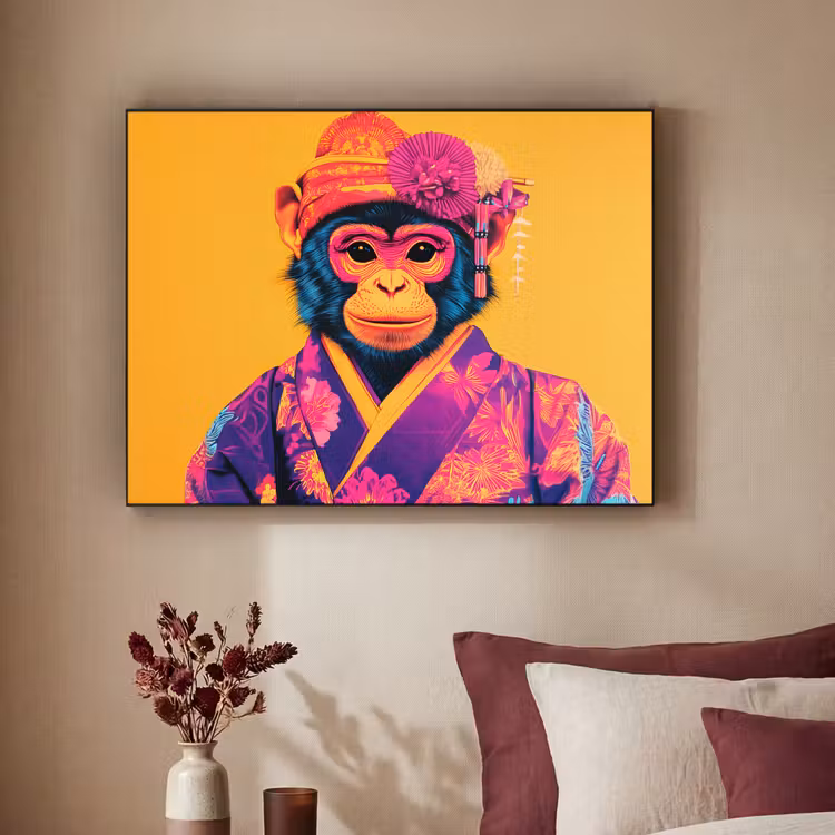 Art Frame - Aap - Kimono - Bloemen - Hoofdtooi — 3