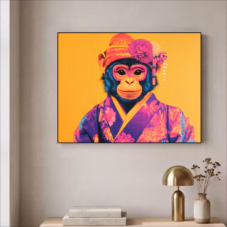 Art Frame - Aap - Kimono - Bloemen - Hoofdtooi — 5