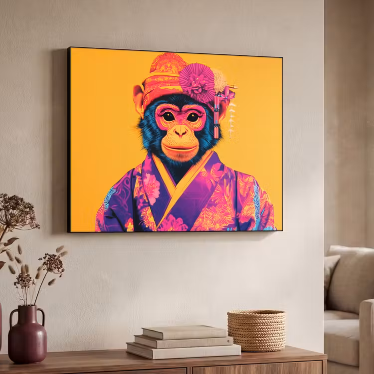 Art Frame - Aap - Kimono - Bloemen - Hoofdtooi — 7