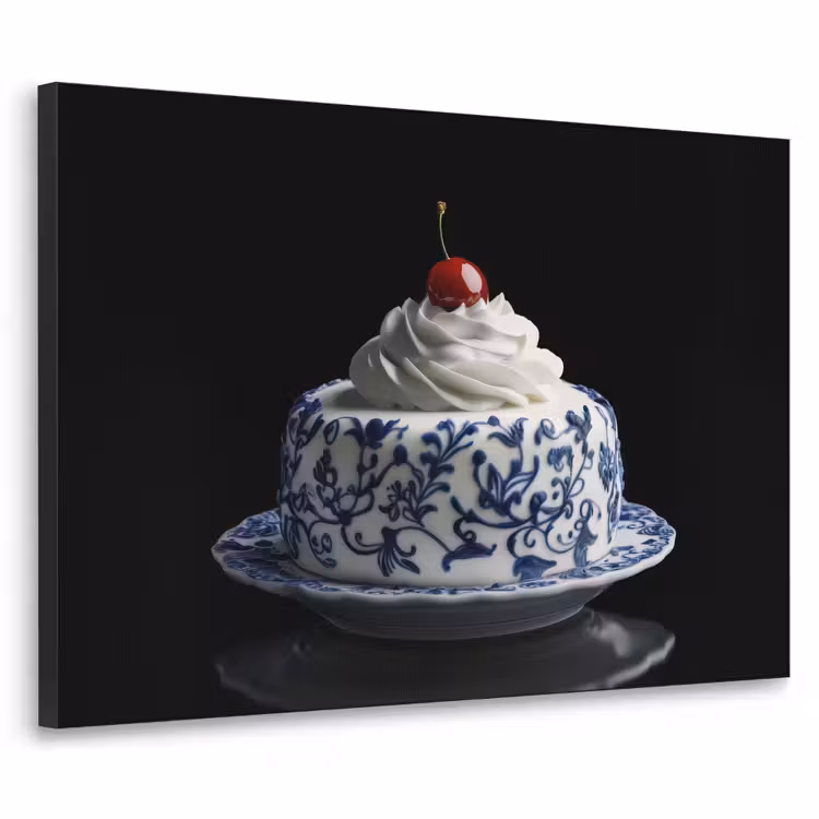 Art Frame - Taart - Slagroom - Kers - Bord - Delfts blauw — 1