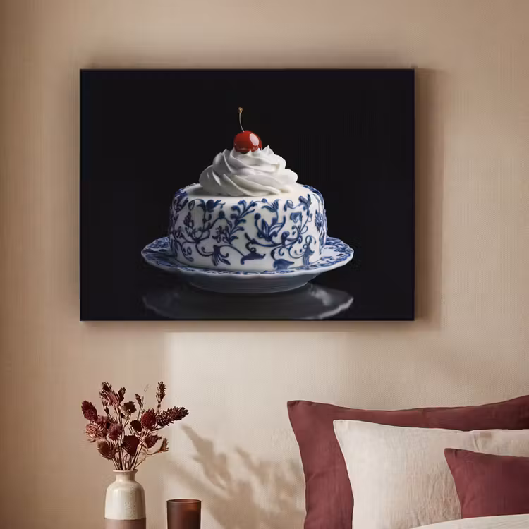 Art Frame - Taart - Slagroom - Kers - Bord - Delfts blauw — 3