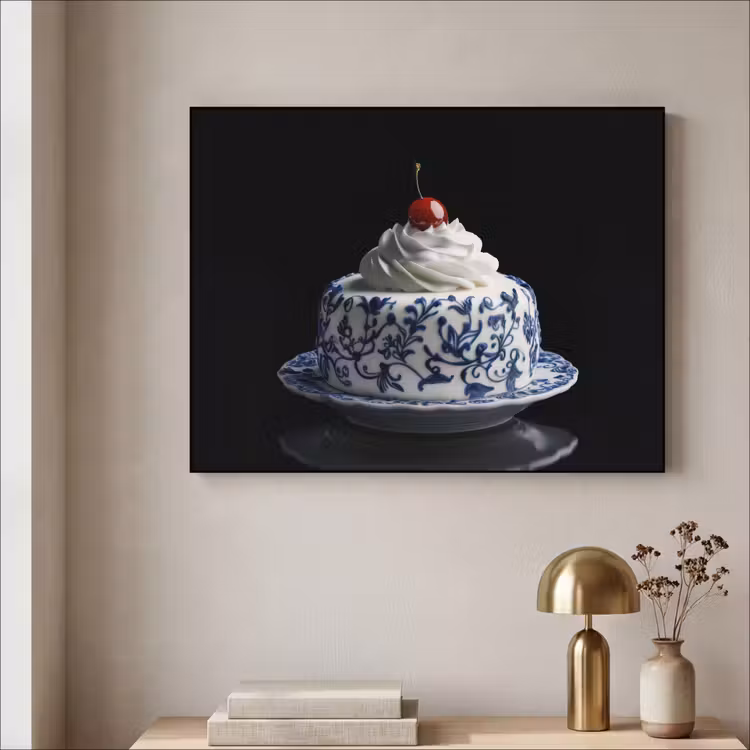Art Frame - Taart - Slagroom - Kers - Bord - Delfts blauw — 5