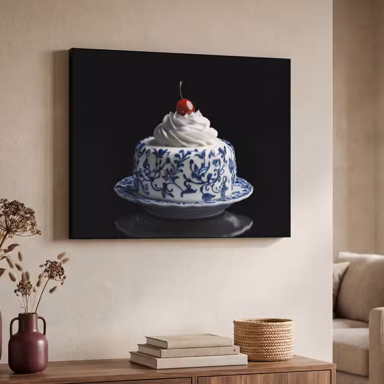 Art Frame - Taart - Slagroom - Kers - Bord - Delfts blauw — 7