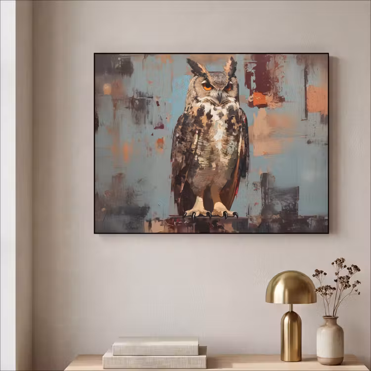 Art Frame - Geschilderd - Abstract - Uil - Bruin — 5