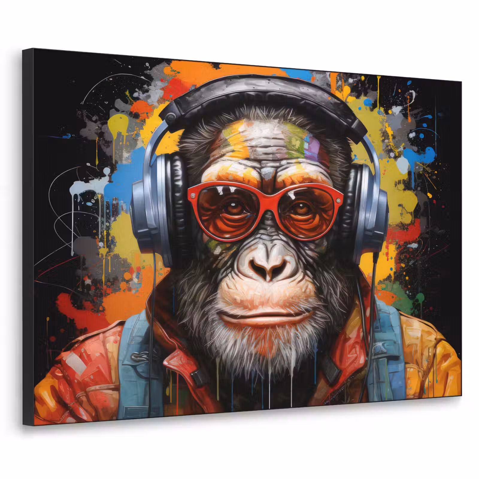 Art Frame - Chimpansee - Aap - dieren - Graffiti - Bril - Koptelefoon - Kleuren — 1
