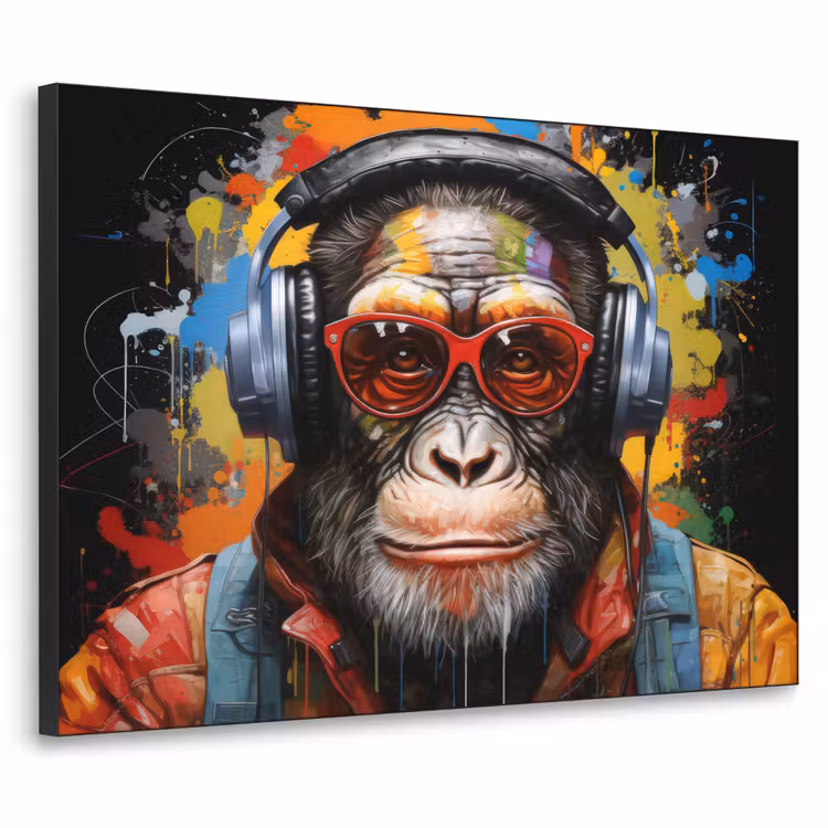 Art Frame - Chimpansee - Aap - dieren - Graffiti - Bril - Koptelefoon - Kleuren — 1