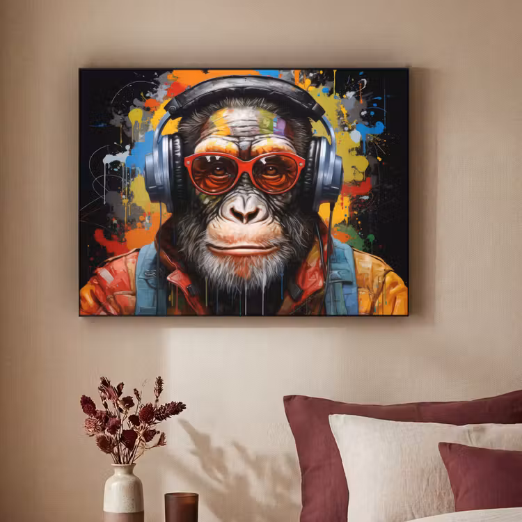 Art Frame - Chimpansee - Aap - dieren - Graffiti - Bril - Koptelefoon - Kleuren — 3