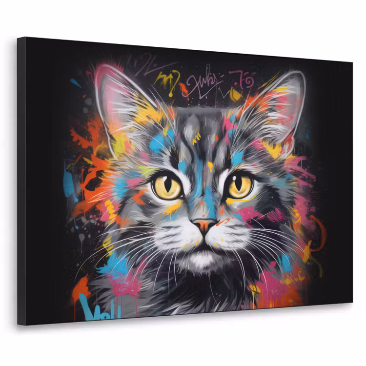 Art Frame - Kat - Graffiti - Dieren - Kleuren - Grijs — 1