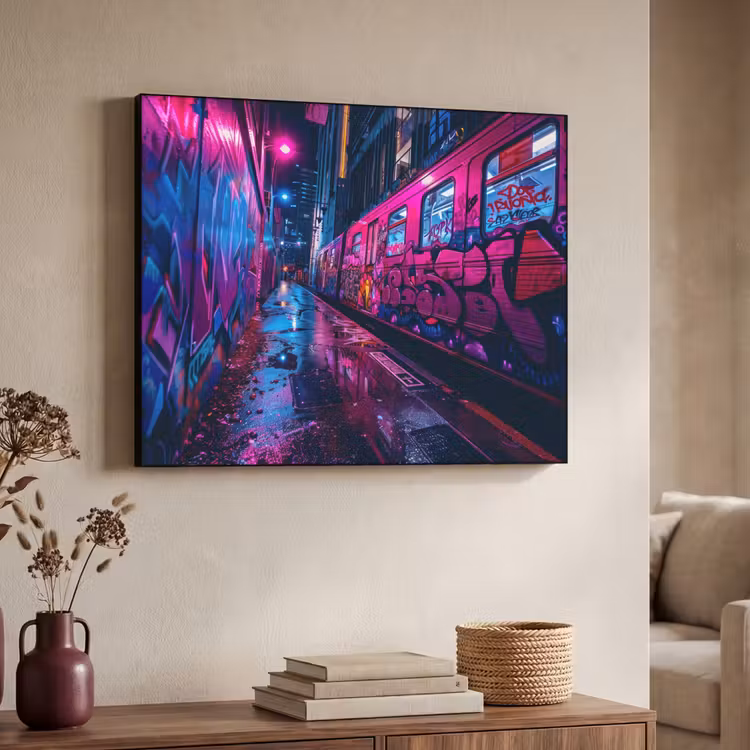Art Frame - Stad - Neon - Nacht - Roze - Graffiti — 7
