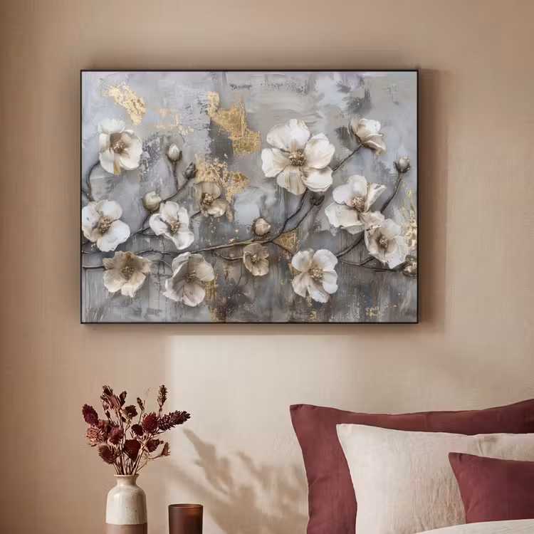 Art Frame - Bloemen - Wit - Grijs - Goud - Luxe — 3