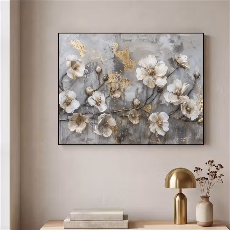 Art Frame - Bloemen - Wit - Grijs - Goud - Luxe — 5