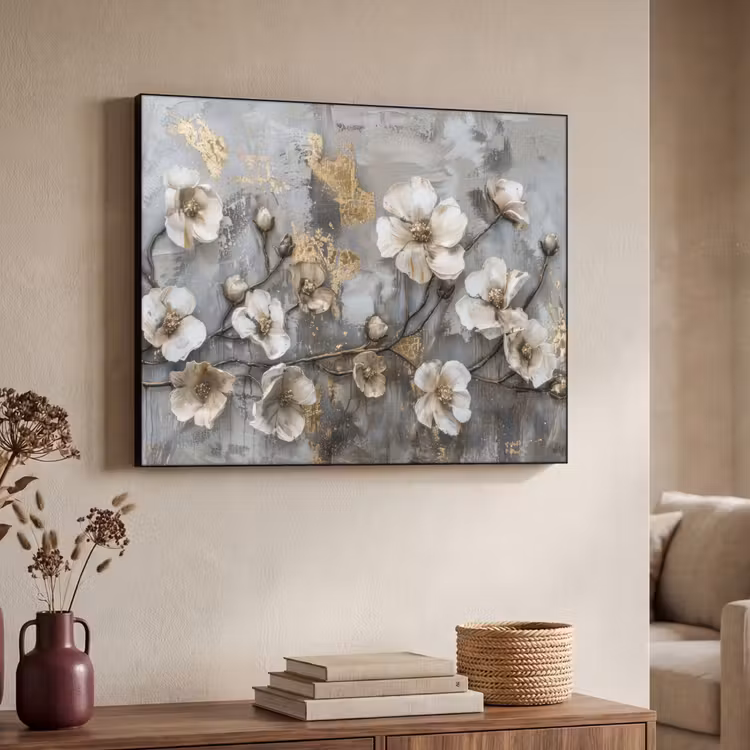 Art Frame - Bloemen - Wit - Grijs - Goud - Luxe — 7