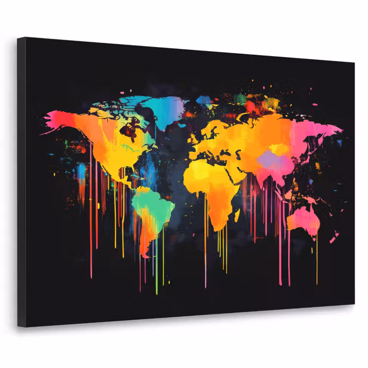 Art Frame - Wereldkaart - Verf - Kleurrijk - Graffiti - Wereld — 1