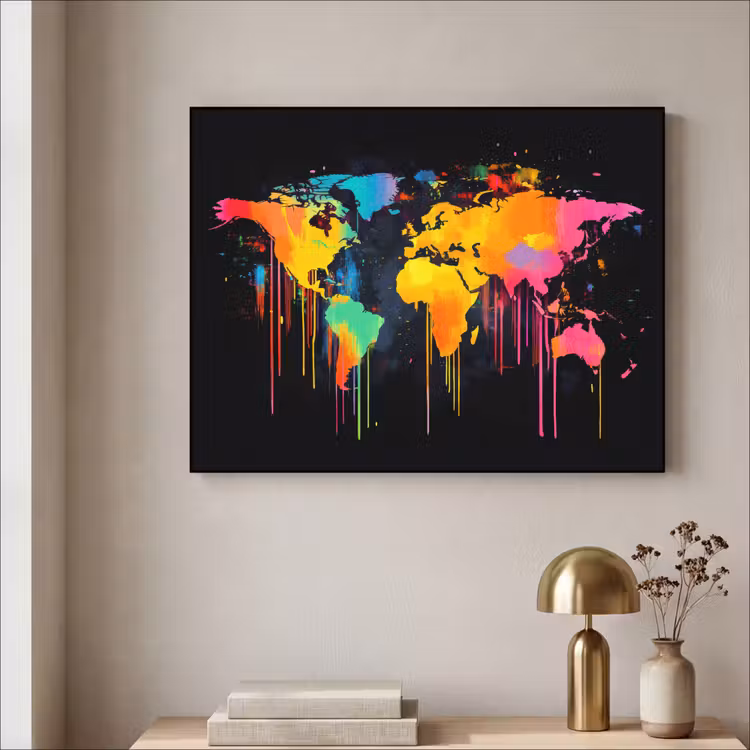 Art Frame - Wereldkaart - Verf - Kleurrijk - Graffiti - Wereld — 5