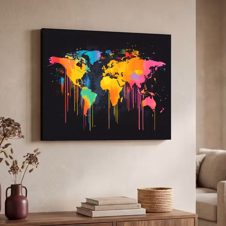 Art Frame - Wereldkaart - Verf - Kleurrijk - Graffiti - Wereld — 7