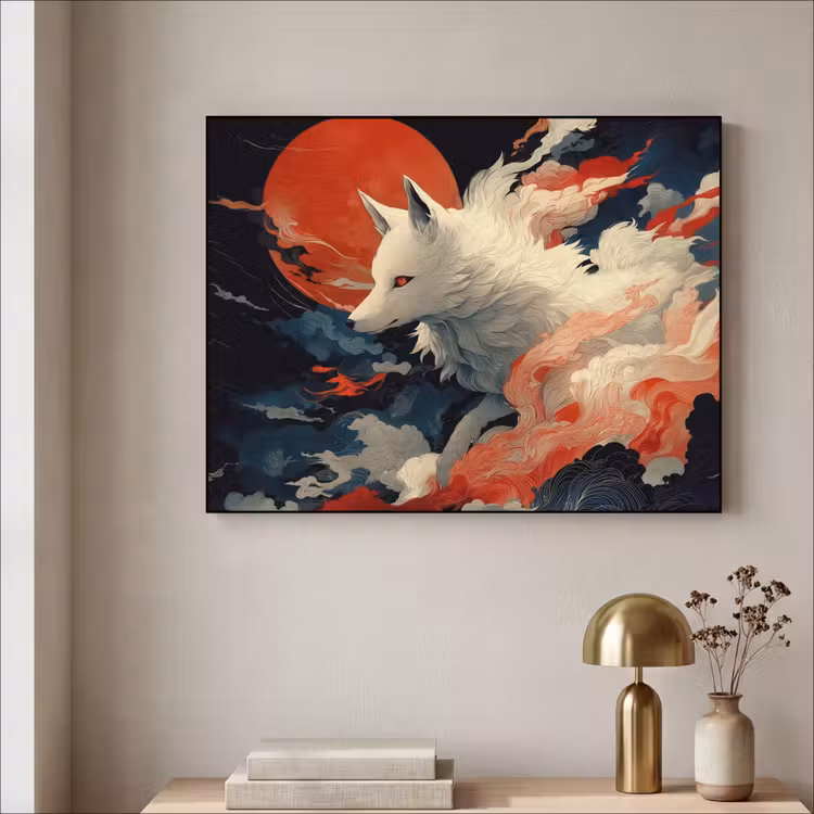 Art Frame - Witte vos - wolken - maan — 5