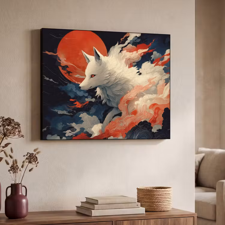 Art Frame - Witte vos - wolken - maan — 7