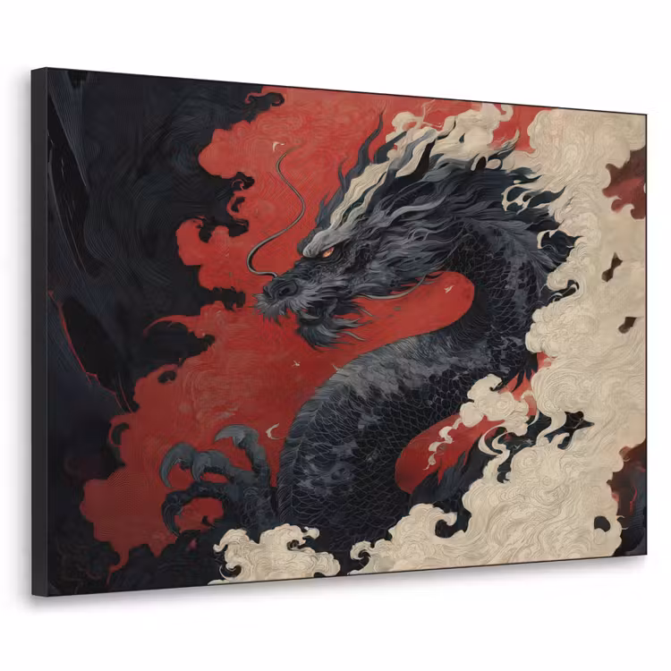 Art Frame - Zwarte draak - Rookwolken - Rood — 1