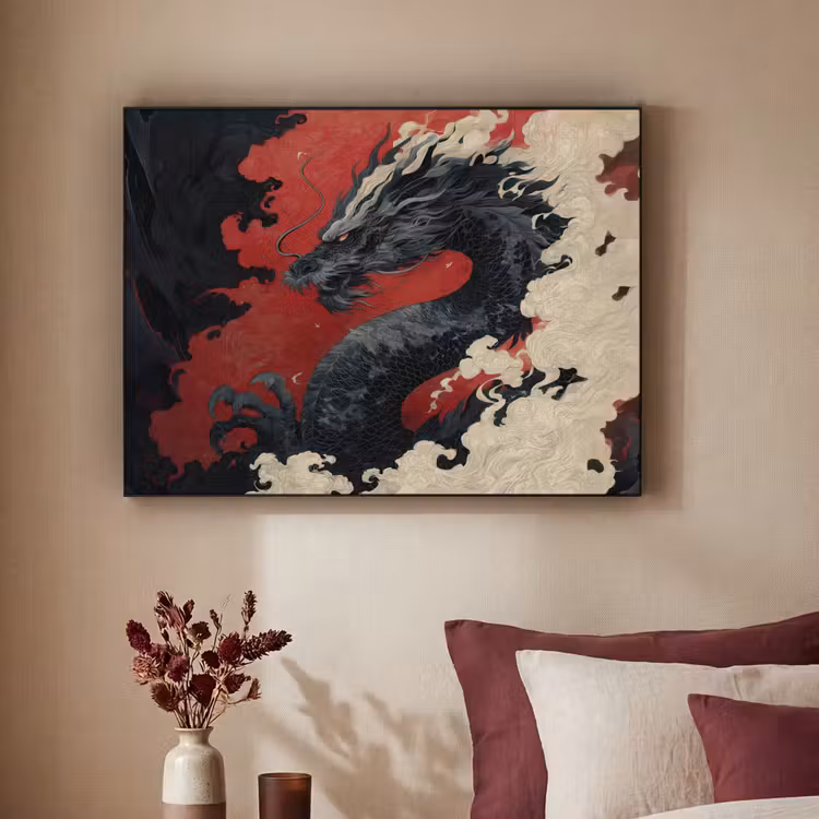 Art Frame - Zwarte draak - Rookwolken - Rood — 3