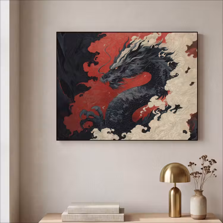 Art Frame - Zwarte draak - Rookwolken - Rood — 5