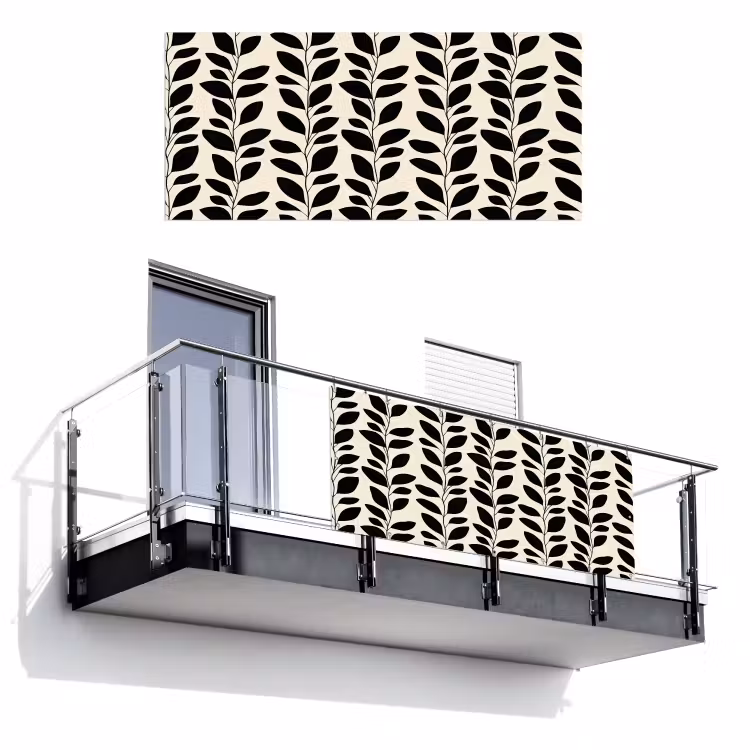 Balkonscherm - Botanisch - Dessin - Zwart - Beige — 1