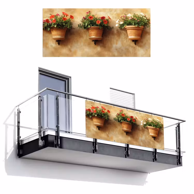 Balkonscherm - Bloempotten - Muur - Vintage — 1