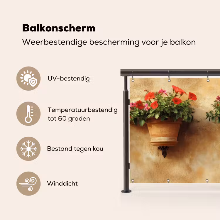 Balkonscherm - Bloempotten - Muur - Vintage — 3