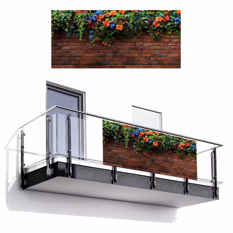 Balkonscherm - Bloemen - Muur - Groen - Oranje — 1