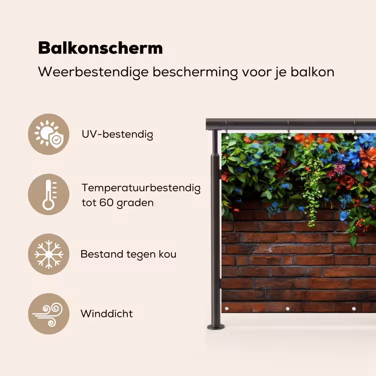 Balkonscherm - Bloemen - Muur - Groen - Oranje — 3