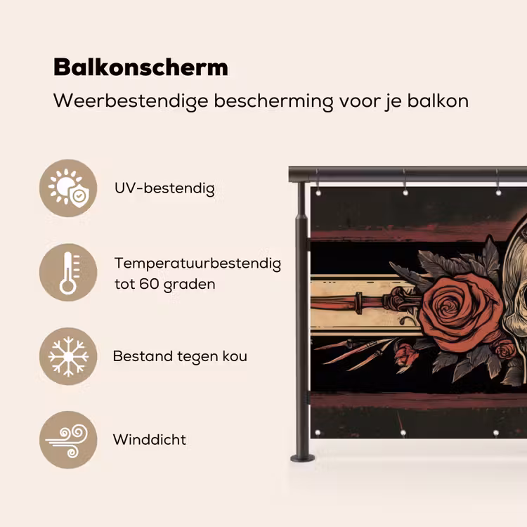 Balkonscherm - Schedel - Rozen - Gotisch — 3