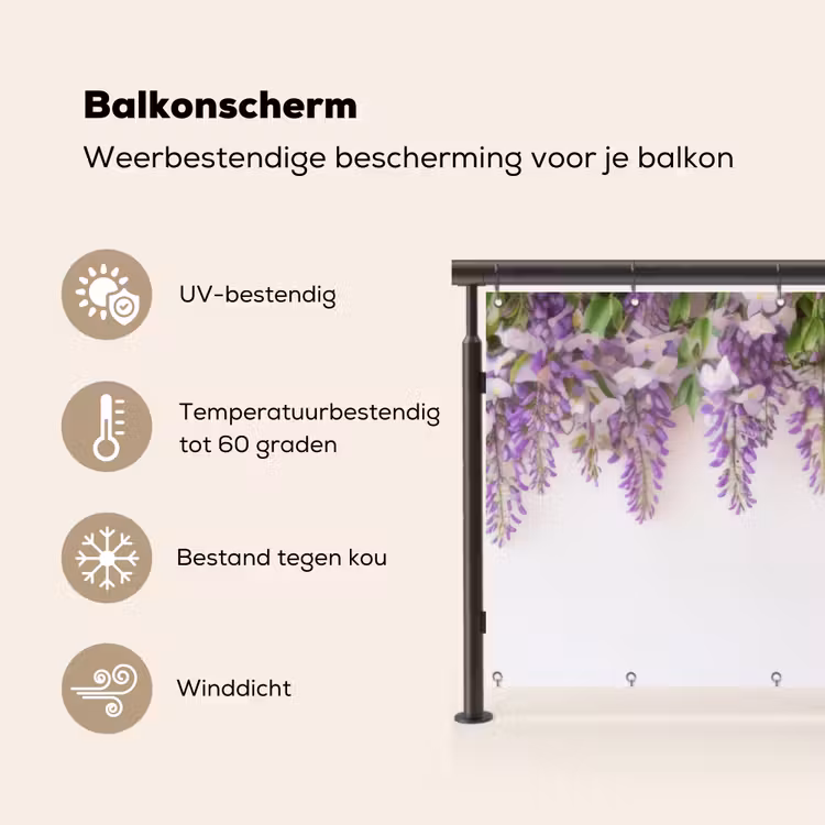Balkonscherm - Blauwe regen - Bloemen - Paars — 3