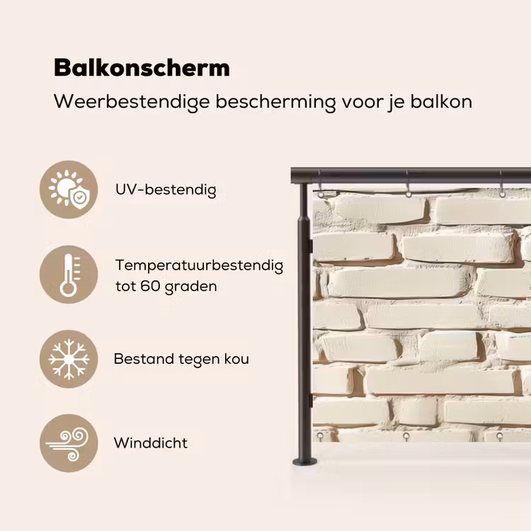 Balkonscherm - Bakstenen - Muur - Licht - Wit — 3