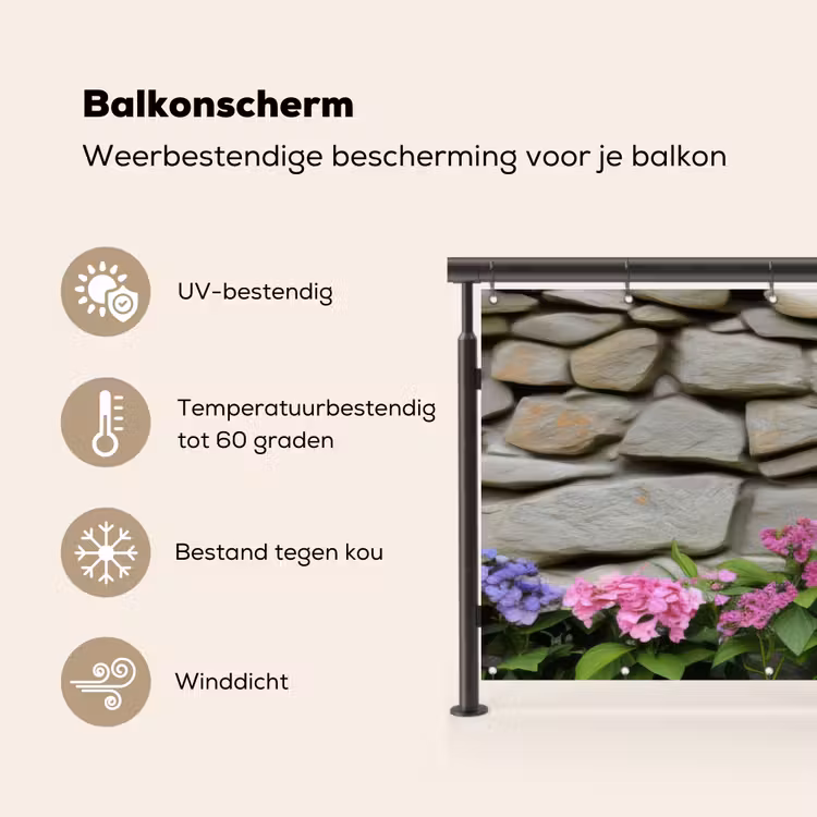 Balkonscherm - Hortensia’s - Stenen - Muur - Bloemen — 3