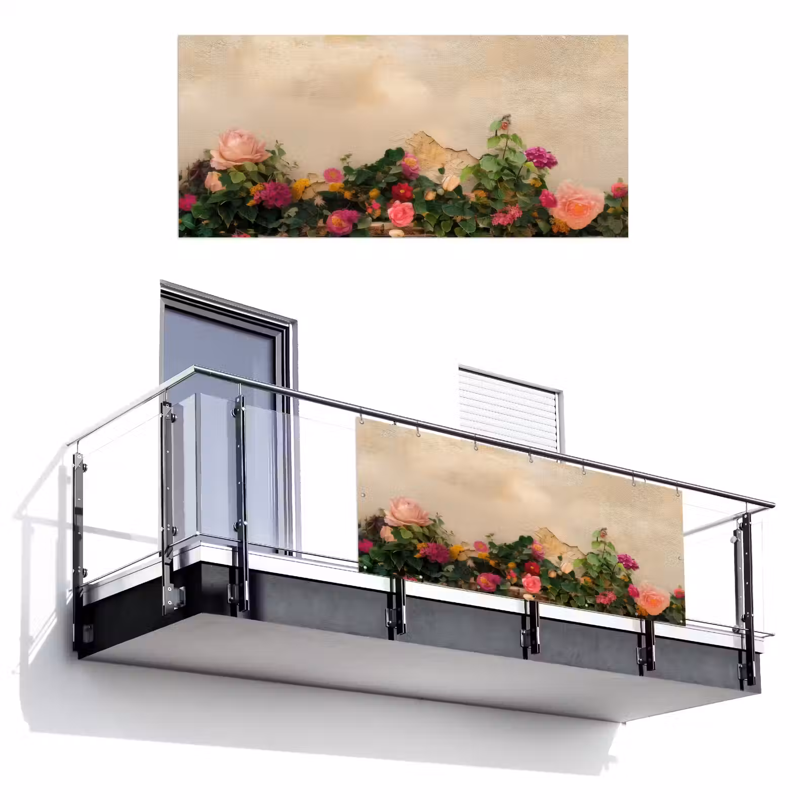 Balkonscherm - Rozen - Muur - Vintage — 1