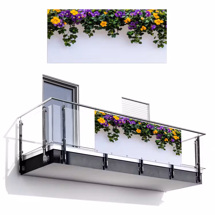 Balkonscherm - Bloemen - Muur - Geel - Paars — 1