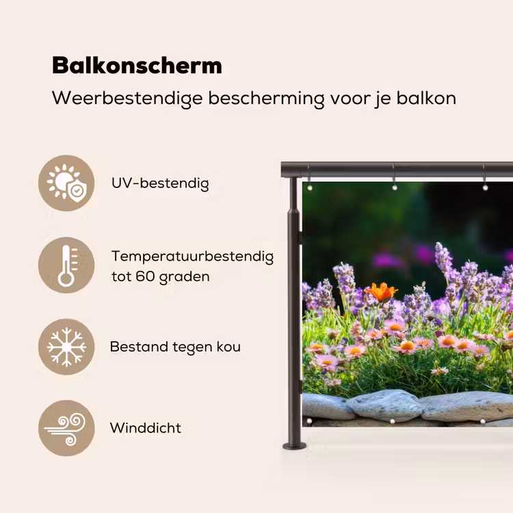 Balkonscherm - Bloemen - Steenrand - Kleurrijk — 3